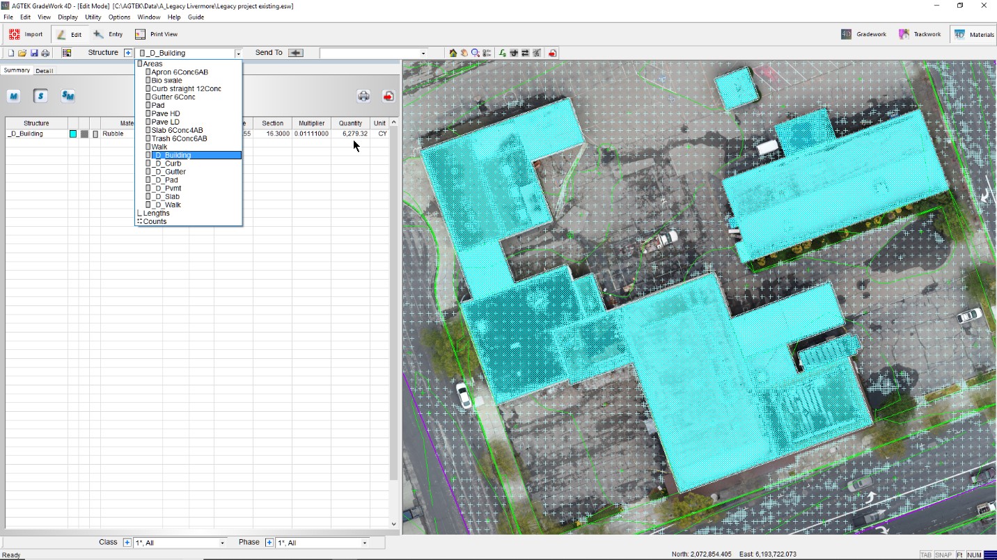 Drone data shows demo quantities for existing buildings